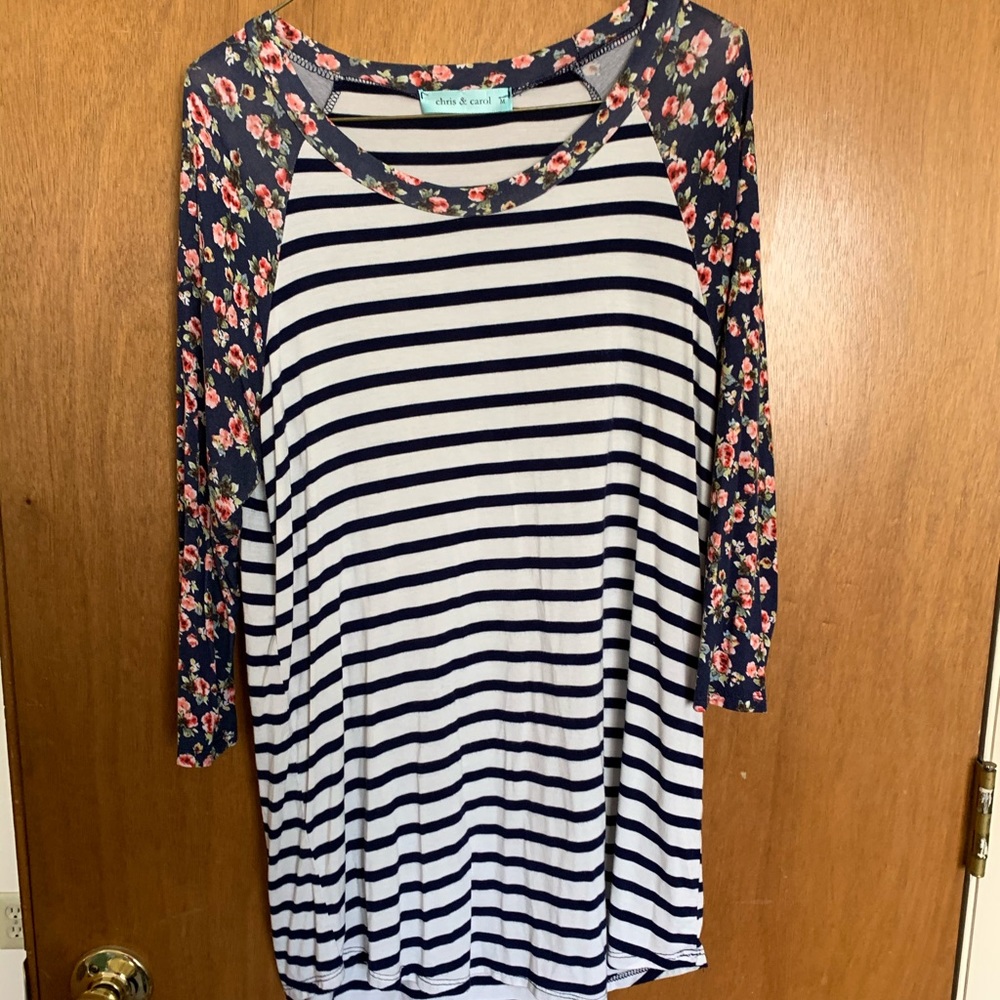 Striped and floral raglan top